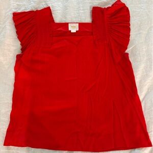 Maeve Anthropologie Geranium Red Flutter Sleeve Top